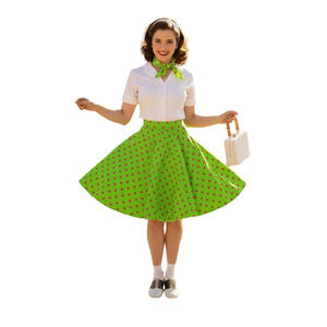 Green pink polkadot retro 50s 60s poodle skirt rock n roll Halloween costume OS